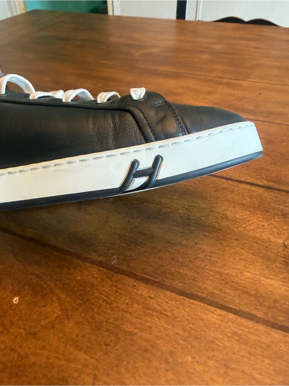 Hermes Black Leather Low-Top Sneakers with White Soles and Laces - Picture 3 of 11